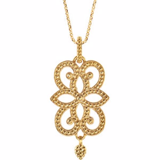 85343:109:P 14kt Yellow Granulated Scroll Design 18" Necklace 