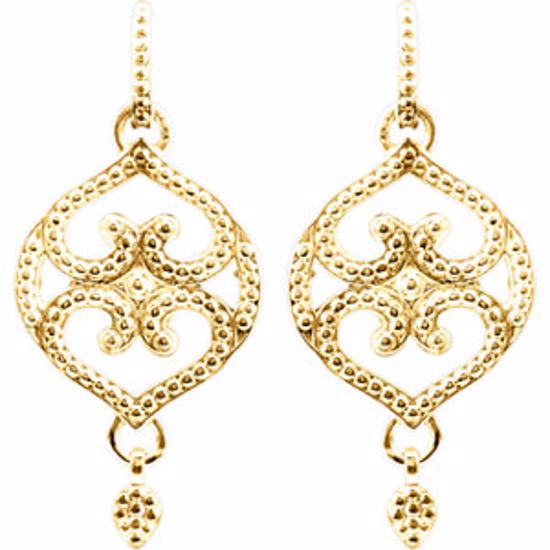 85346:108:P 14kt Yellow Granulated Design Fashion Dangle Earrings with Backs