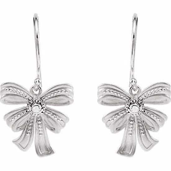 85369:106:P 14kt White Vintage-Inspired Bow Design Earrings