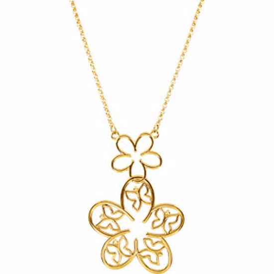 85363:1005:P 14kt Yellow Floral & Butterfly 18" Necklace