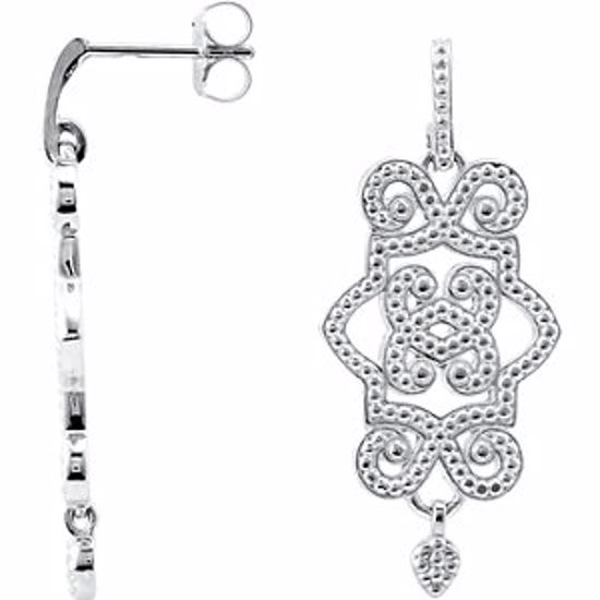 85325:107:P Sterling Silver & 14kt White Granulated Design Earrings with Backs