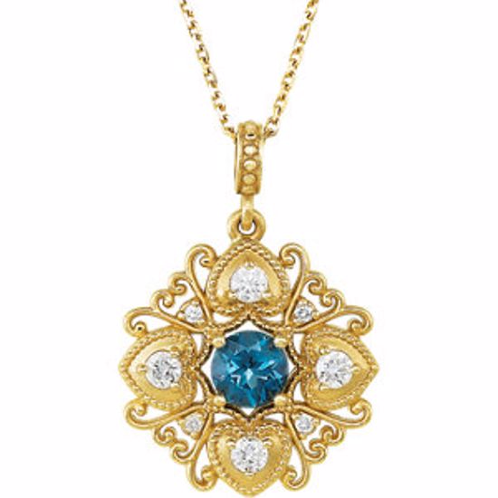 85372:60000:P 14kt Yellow London Blue Topaz & 1/4 CTW Diamond 18" Necklace