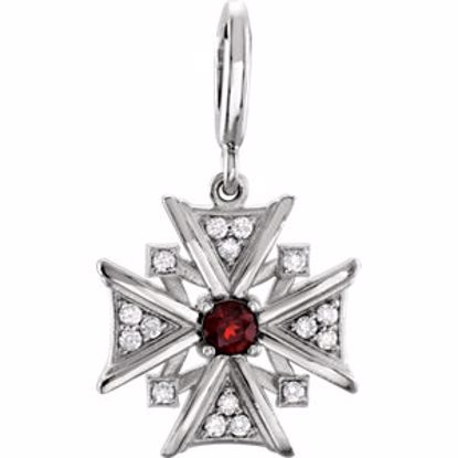 85350:60001:P 14kt White Mozambique Garnet & Diamond Dangle Charm