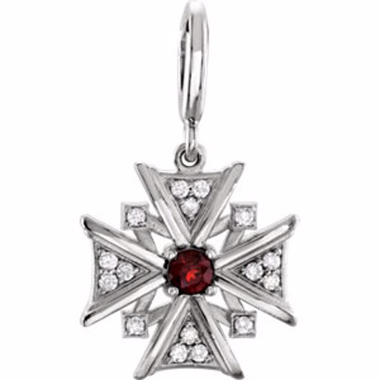 85350:60001:P 14kt White Mozambique Garnet & Diamond Dangle Charm
