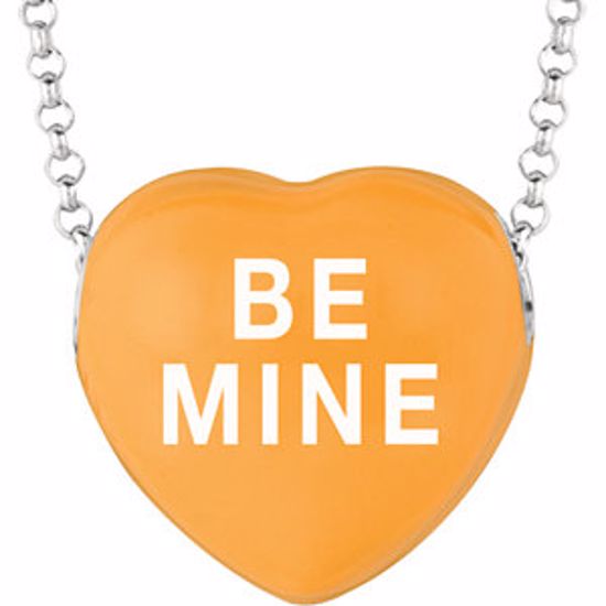 85503:109:P Sweethearts® Orange Enamel "Be Mine" Heart on 16" Necklace with Gift Box