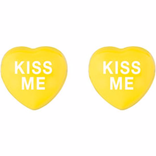 85510:106:P Yellow Enamel "Kiss Me" Heart Shaped Earrings