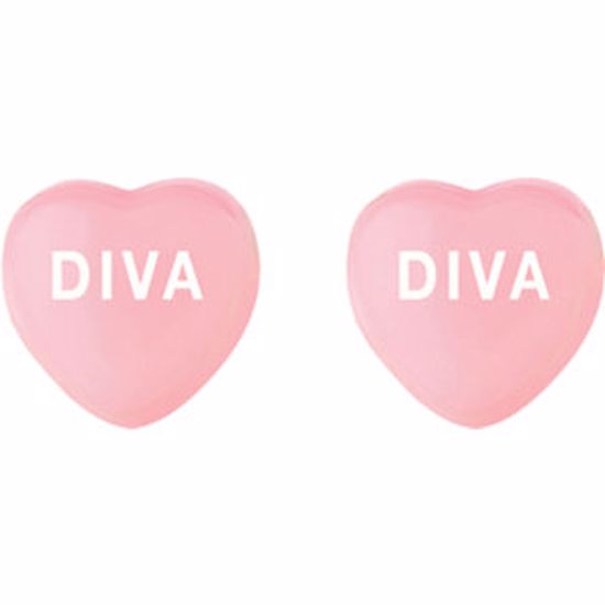 85510:125:P Light Pink Enamel "Diva" Heart Shaped Earrings