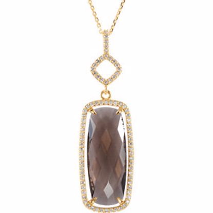 85488:60000:P 14kt Yellow 3/8 CTW Diamond & Genuine Smoky Quartz Halo-Styled Cushion-Shaped 18" Necklace