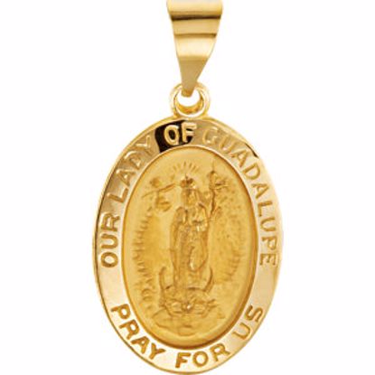 R45331:103:P 14kt Yellow 19x13.5mm Oval Hollow Our Lady of Guadalupe Medal