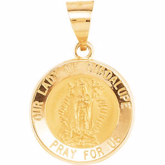R45341:101:P 14kt Yellow 15mm Round Hollow Our Lady of Guadalupe Medal