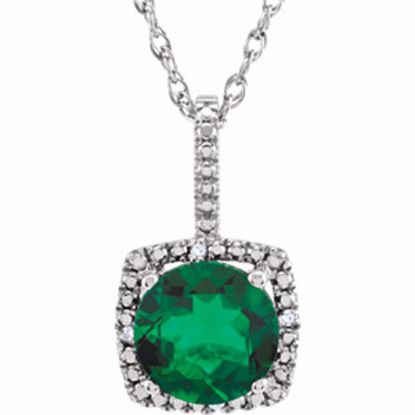 650182:605:P Sterling Silver 7mm Created Emerald & .015 CTW Diamond 18" Necklace