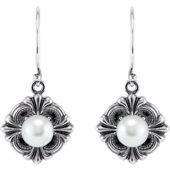 85240:103:P Sterling Silver 29.2x14.3mm Victorian Style Earring Mounting for Pearl 