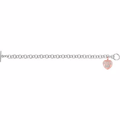 650280:615:P .015 CTW Diamond "Kiss Me" Heart Charm on 7.5" Bracelet