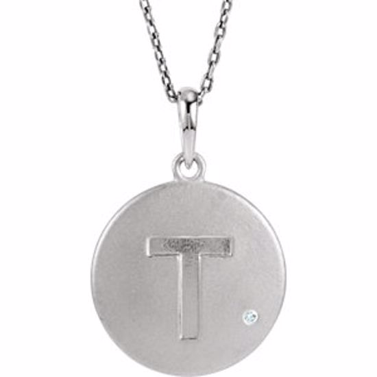 85545:60019:P Sterling Silver .005 CTW Diamond Letter "T" Initial Disc 18" Necklace