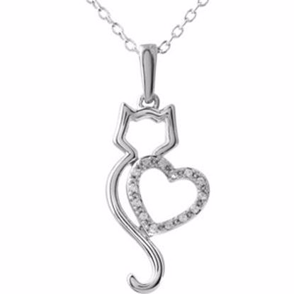 650301:600:P 10kt White .05 CTW Diamond Cat Silhouette with Heart 18" Necklace 