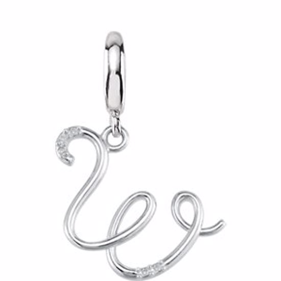 85556:60022:P Sterling Silver.03 CTW Diamond 1mm Script Initial Charm Letter W