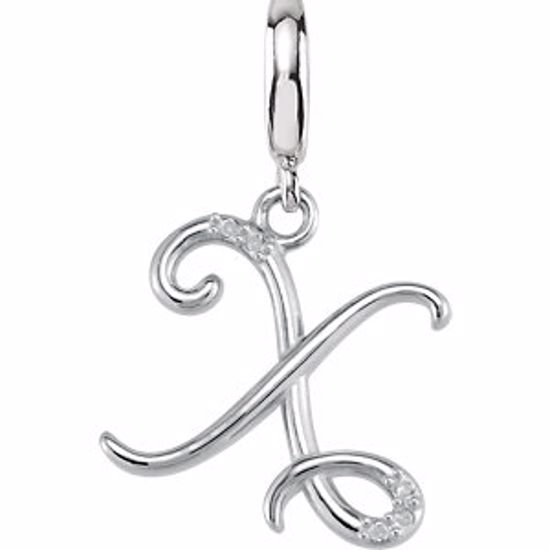 85556:60023:P Sterling Silver.03 CTW Diamond 1mm Script Initial Charm Letter X