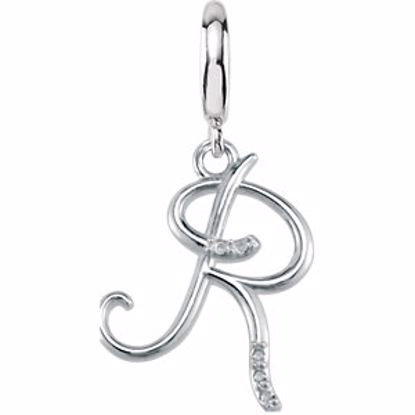 85556:60017:P Sterling Silver.03 CTW Diamond 1mm Script Initial Charm Letter R