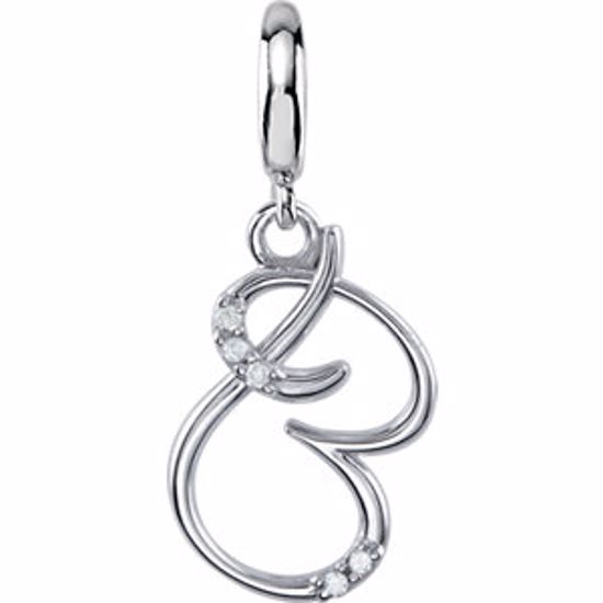 85556:60001:P Sterling Silver.03 CTW Diamond 1mm Script Initial Charm Letter B