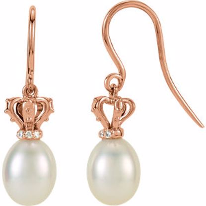 650701:6000:P 14kt Rose .02 CTW Diamond & Freshwater Cultured Pearl Crown Dangle Earrings