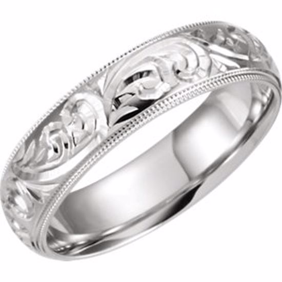 50066:145027:P 14kt White 6mm Hand Engraved Band Size 13