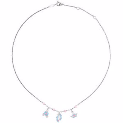 650765:104:P Sterling Silver Cinderella Enamel & Pink Cubic Zirconia 14-16" Necklace