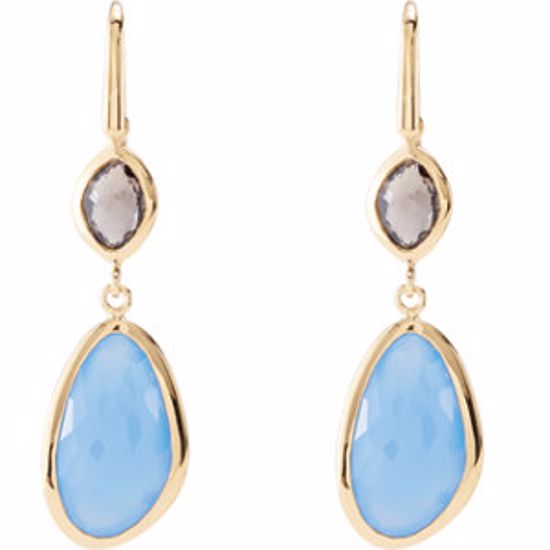 650878:101:P 18kt Vermeil Blue Chalcedony & Smoky Quartz Earrings
