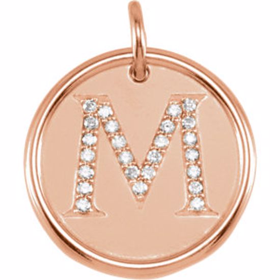 85088:10220:P 14kt Rose 1/8 CTW Diamond Initial "M" Pendant