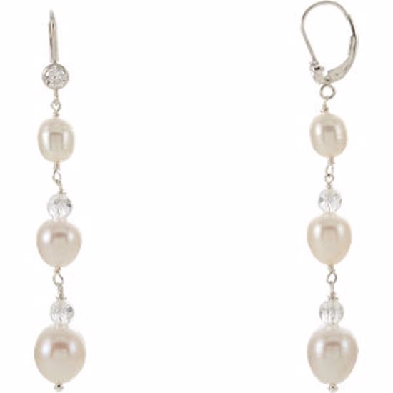 650910:10:P Sterling Silver Freshwater Pearl & Crystal Earrings