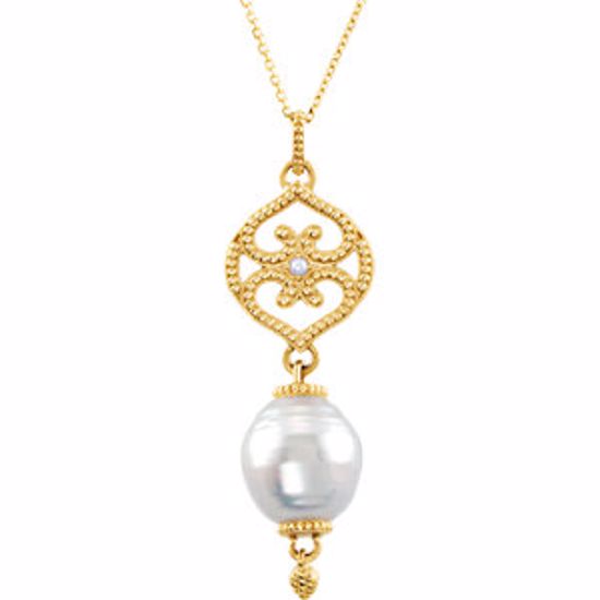 85514:102:P 14kt Yellow Granulated South Sea Cultured Pearl 18" Necklace
