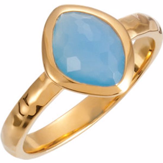 650867:1350:P 18kt Vermeil 10x8x5mm Blue Chalcedony Ring Size 6 with Box