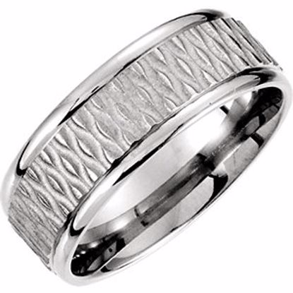 51187:136:P 14kt White 8mm Fancy Patterned Carved Band Size 11.5
