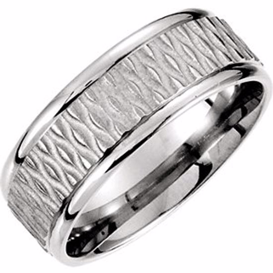 51187:137:P 14kt White 8mm Fancy Patterned Carved Band Size 12