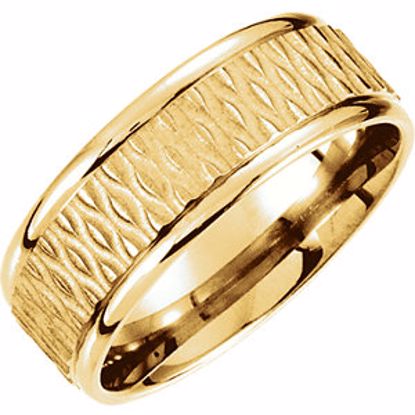 51187:113:P 14kt Yellow 8mm Fancy Patterned Carved Band Size 9.5