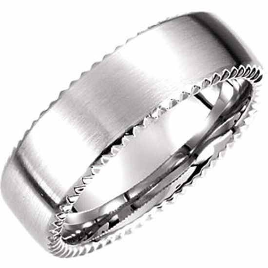 51193:20125:P 14kt White 7.5mm Fancy Carved Band Size 12.5