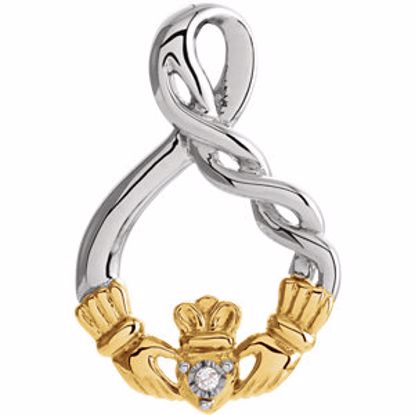 651062:100:P Sterling Silver/10kt Yellow .01 CT Diamond Claddagh Pendant with Rhodium