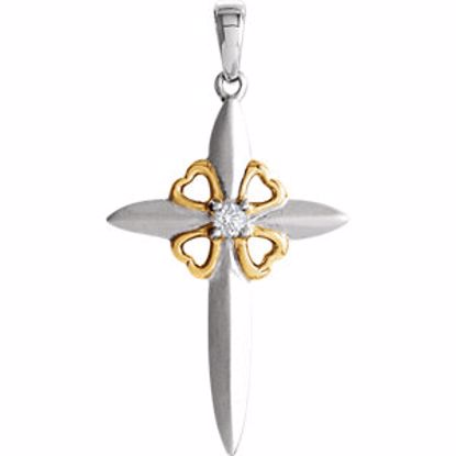 651057:100:P Sterling Silver/10kt Yellow .05 CTW Diamond Cross Pendant