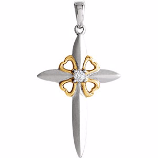 651057:100:P Sterling Silver/10kt Yellow .05 CTW Diamond Cross Pendant