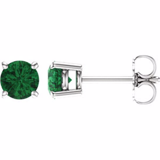 1874:70003:P 14kt White 5mm Round Emerald Earrings
