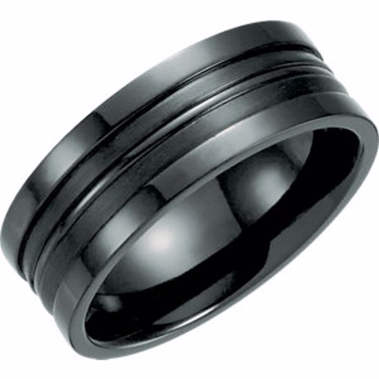 T1022:10115:P Black Titanium 8mm Grooved Band Size 11.5