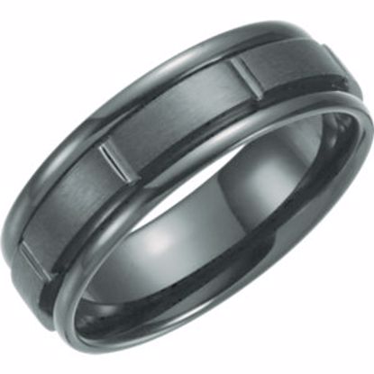 T1023:1095:P Black Titanium 7mm Grooved Band Size 9.5