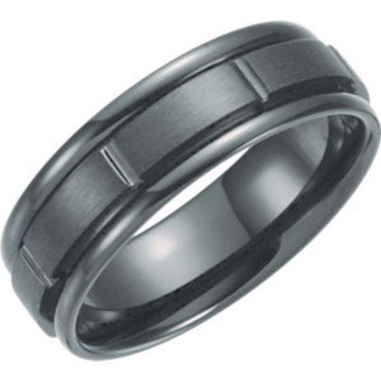 T1023:1012:P Black Titanium 7mm Grooved Band Size 12