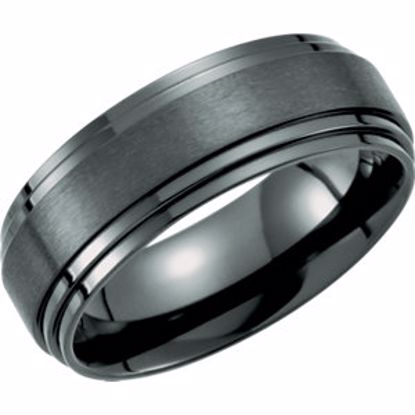 T1018:1090:P Black Titanium 8mm Double Ridged Band Size 9
