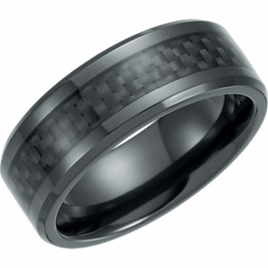 T1019:1095:P Black Titanium 8mm Beveled Band with Black Carbon Fiber Inlay 