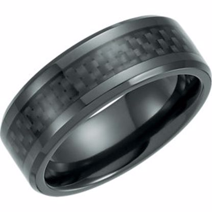 T1019:1012:P Black Titanium 8mm Beveled Band with Black Carbon Fiber Inlay 