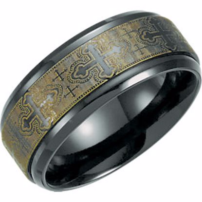 T1020:1013:P Black Titanium 8mm Ridged Band with Laser Design Size 13