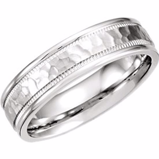 51209:101:P Platinum 6mm Fancy Carved Band with Micro-Hammer Finish Size 4