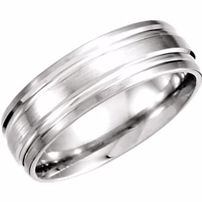 51208:110:P Platinum 7mm Double Cut Fancy Carved Band with Satin Finish Size 8.5