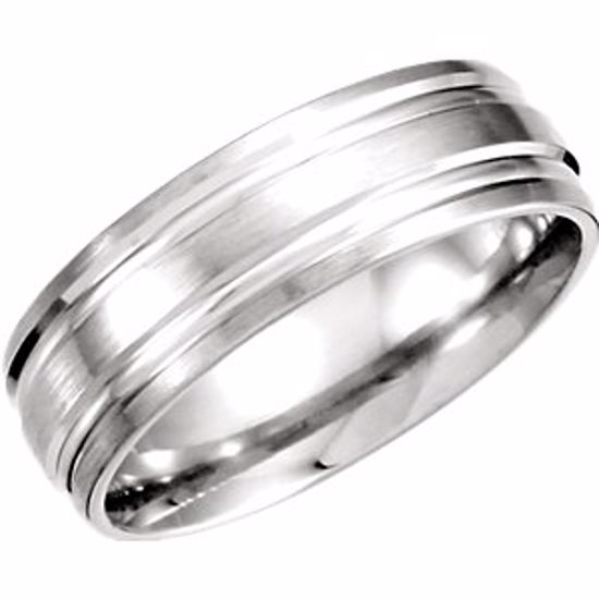 51208:110:P Platinum 7mm Double Cut Fancy Carved Band with Satin Finish Size 8.5