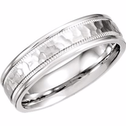 51209:112:P Platinum 6mm Fancy Carved Band with Micro-Hammer Finish Size 9.5